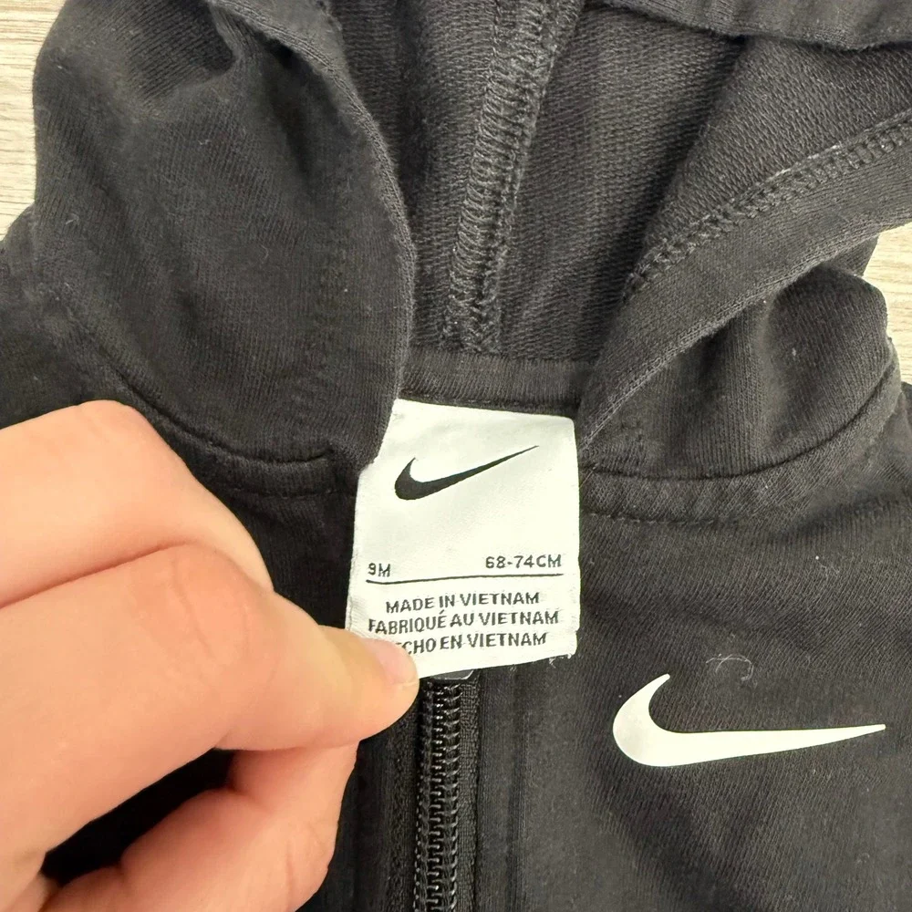 Nike Baby Boys Black Fleece‎ Hooded Full Zip Romper Coverall 9M 68-74cm